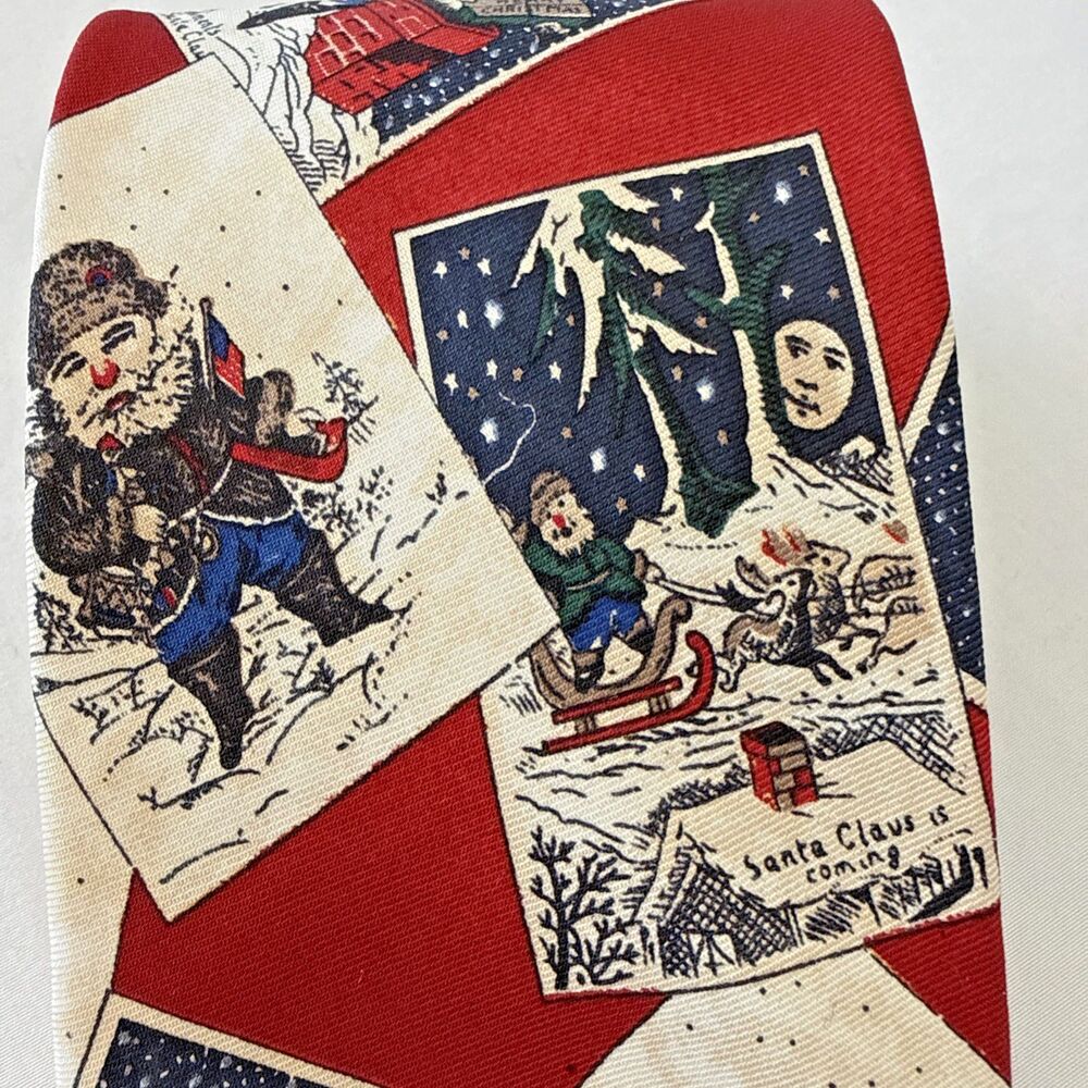 Christmas Santa Claus 100% Silk Vtg Style Necktie Tie Handmade in USA Jos A Bank